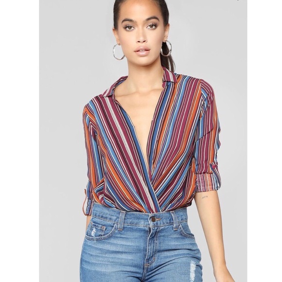 Fashion Nova Tops - Fashion Nova • Business Casual Striped Retro Top